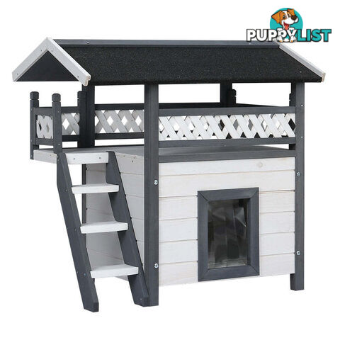 i.Pet Cat House Outdoor Shelter 77cm x 50cm x 73cm Rabbit Hutch Wooden Condo Small Dog Enclosure - PET-CH-770-GR