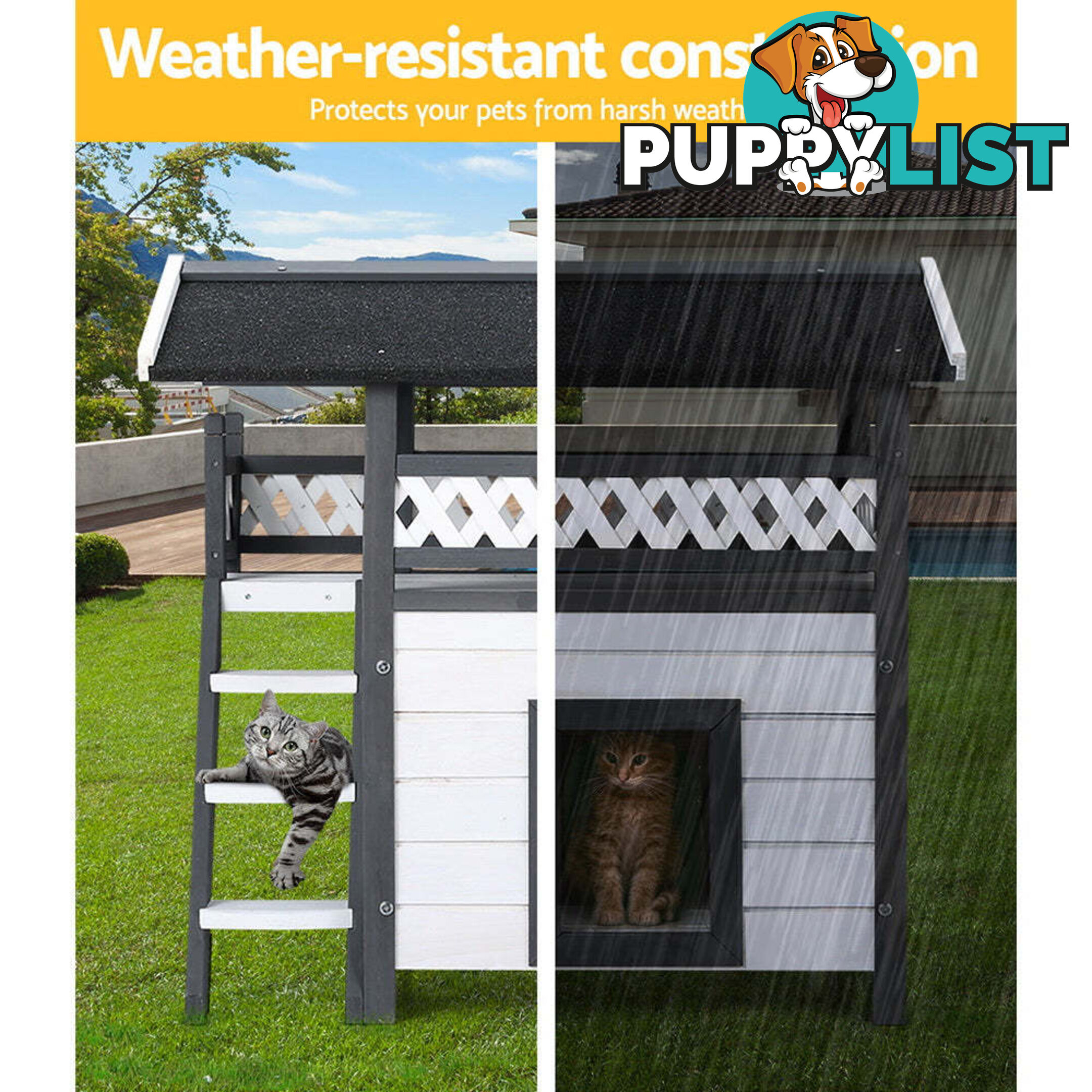 i.Pet Cat House Outdoor Shelter 77cm x 50cm x 73cm Rabbit Hutch Wooden Condo Small Dog Enclosure - PET-CH-770-GR