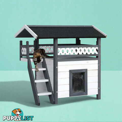 i.Pet Cat House Outdoor Shelter 77cm x 50cm x 73cm Rabbit Hutch Wooden Condo Small Dog Enclosure - PET-CH-770-GR