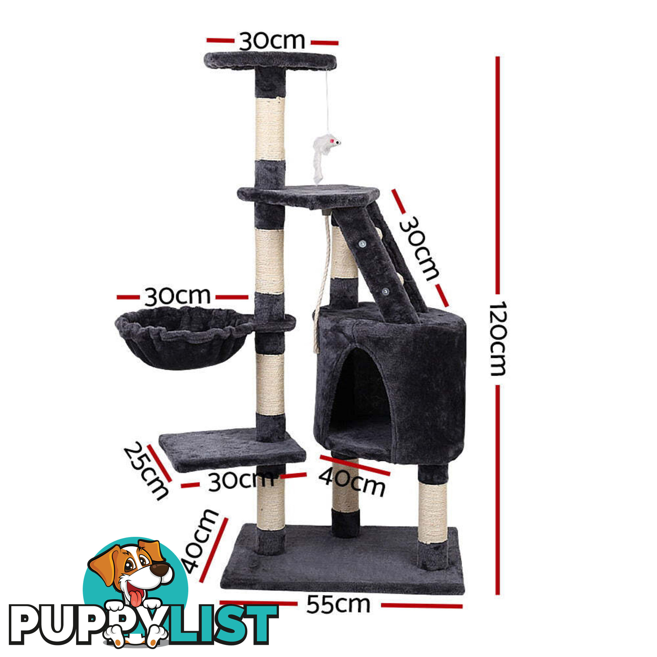 i.Pet Cat Tree 120cm Tower Scratching Post Scratcher Wood Condo House Bed Toys - PET-CAT-402-GR