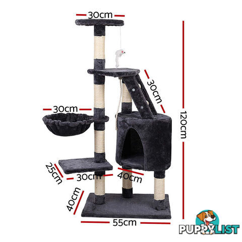 i.Pet Cat Tree 120cm Tower Scratching Post Scratcher Wood Condo House Bed Toys - PET-CAT-402-GR