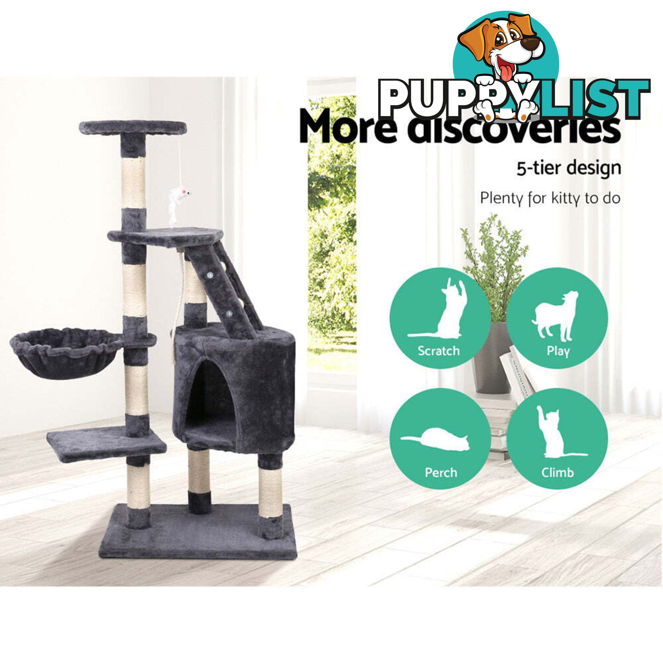i.Pet Cat Tree 120cm Tower Scratching Post Scratcher Wood Condo House Bed Toys - PET-CAT-402-GR