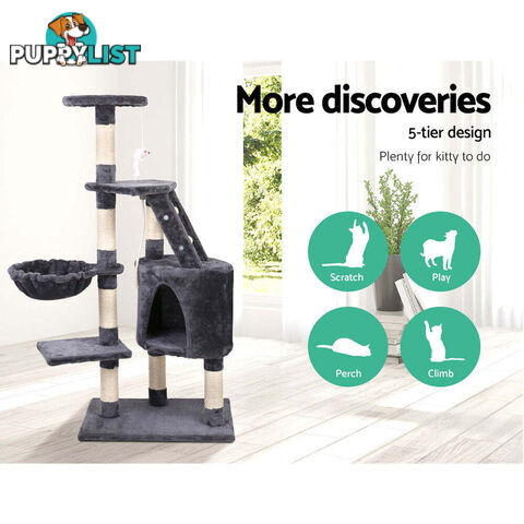 i.Pet Cat Tree 120cm Tower Scratching Post Scratcher Wood Condo House Bed Toys - PET-CAT-402-GR