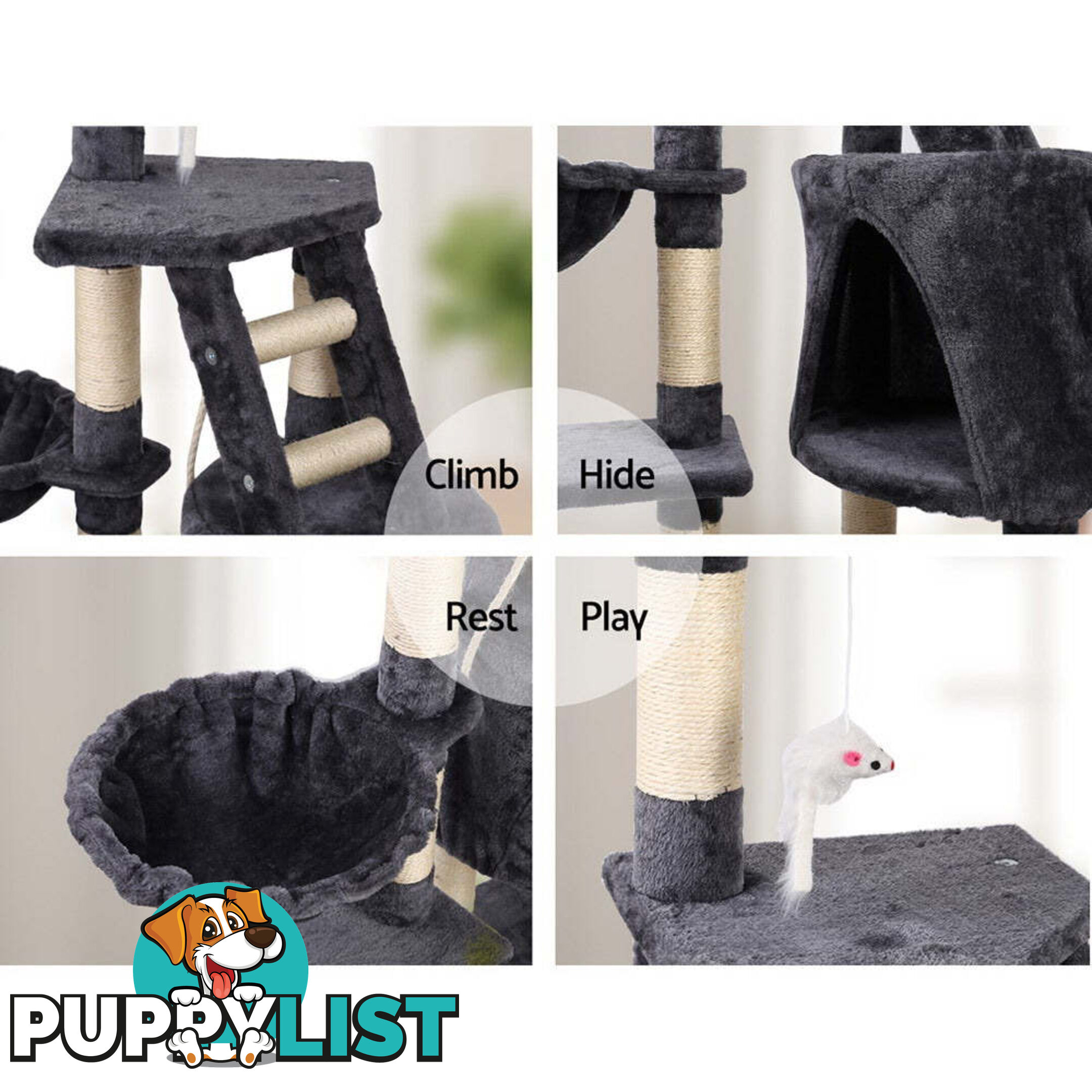 i.Pet Cat Tree 120cm Tower Scratching Post Scratcher Wood Condo House Bed Toys - PET-CAT-402-GR