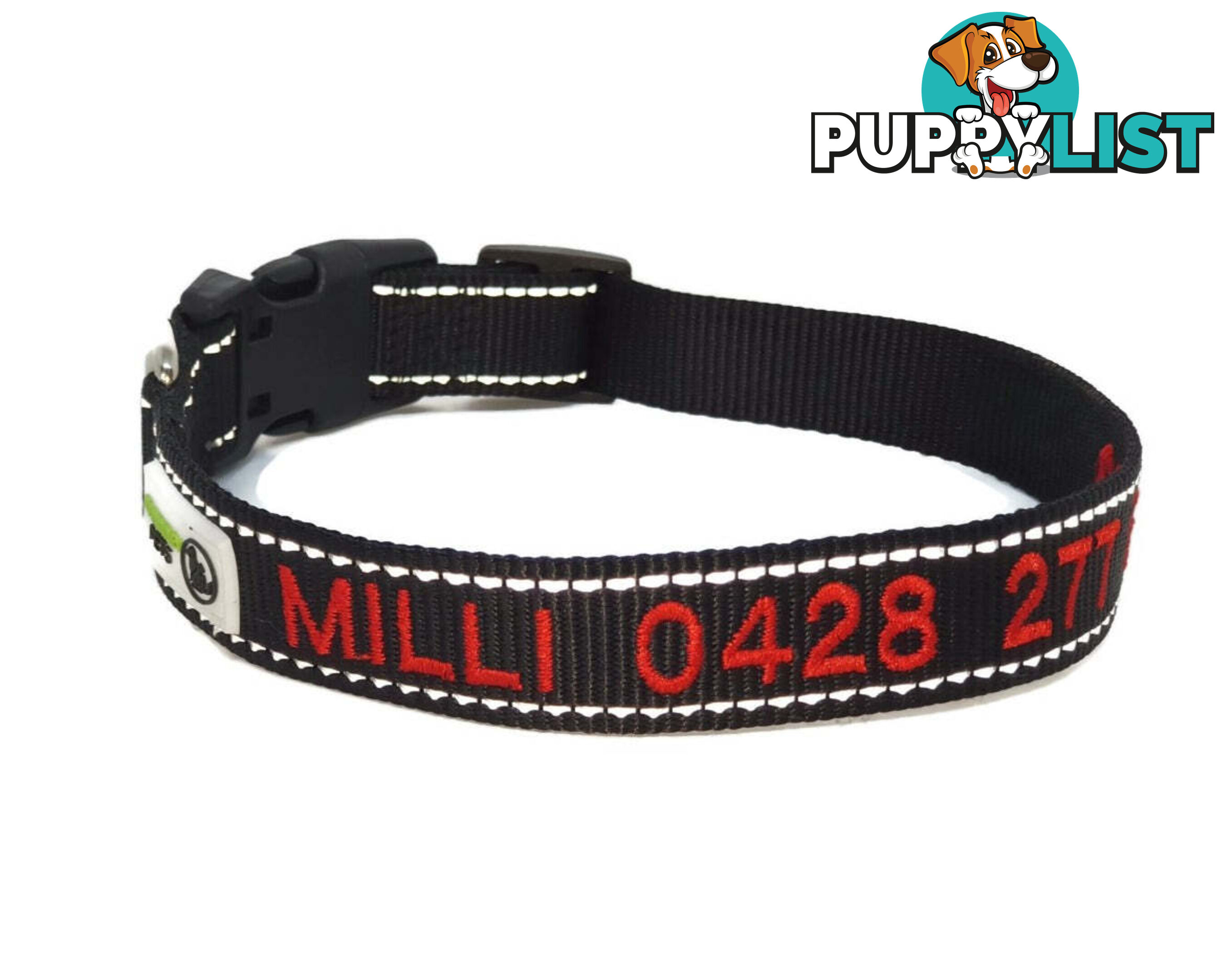 Doggie ID Collar Nylon w/Reflective Stitching Embroidered Personalised Custom. - GC-DIC-031-M-TUR