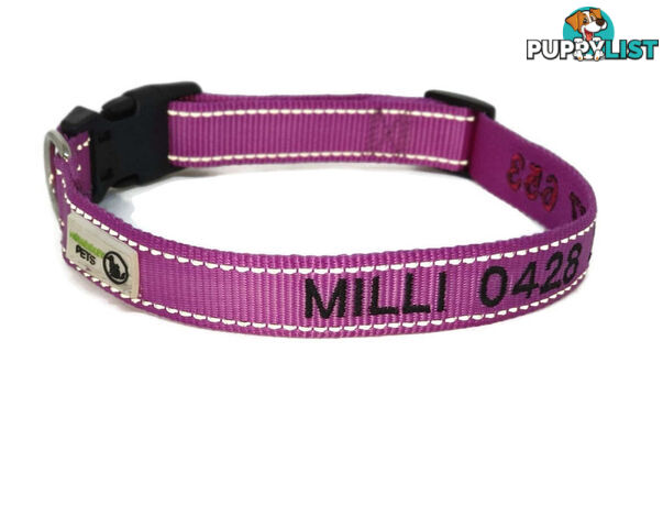 Doggie ID Collar Nylon w/Reflective Stitching Embroidered Personalised Custom. - GC-DIC-031-M-TUR