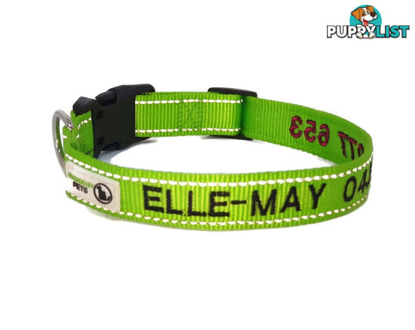 Doggie ID Collar Nylon w/Reflective Stitching Embroidered Personalised Custom. - GC-DIC-031-M-TUR