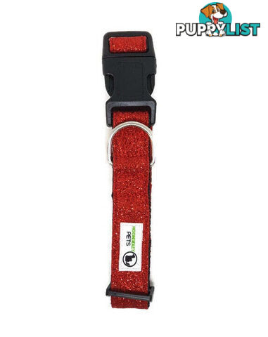 Bling Glitter Overlay Nylon Collar - Breakaway Buckle - Moondidley Pets - MDPCOLBLIXLRED