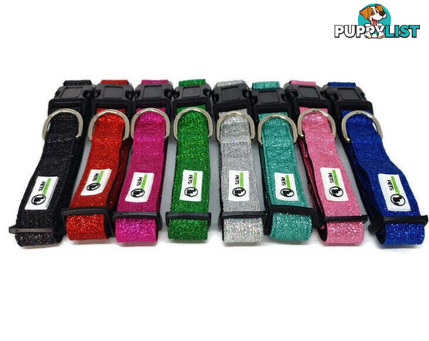 Bling Glitter Overlay Nylon Collar - Breakaway Buckle - Moondidley Pets - MDPCOLBLIXLRED