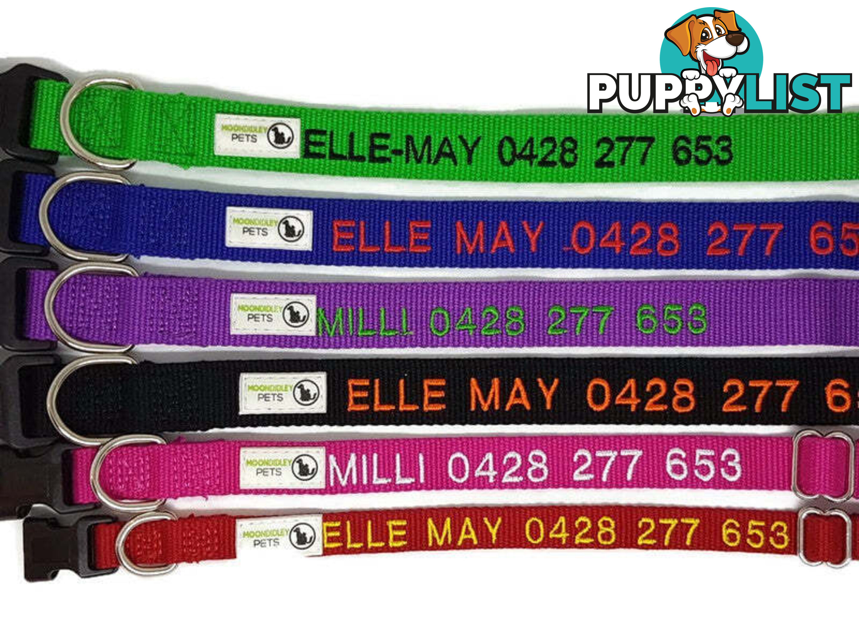 Doggie ID Collar Bamboo Fibre Personalised Embroidered - CCB-CO-001-MPU-NO