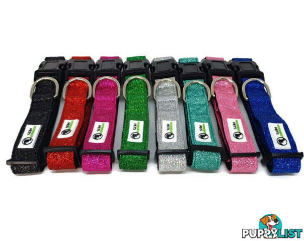 Bling Glitter Overlay Nylon Collar - Breakaway Buckle - Moondidley Pets - MDPCOLBLIXSGRN