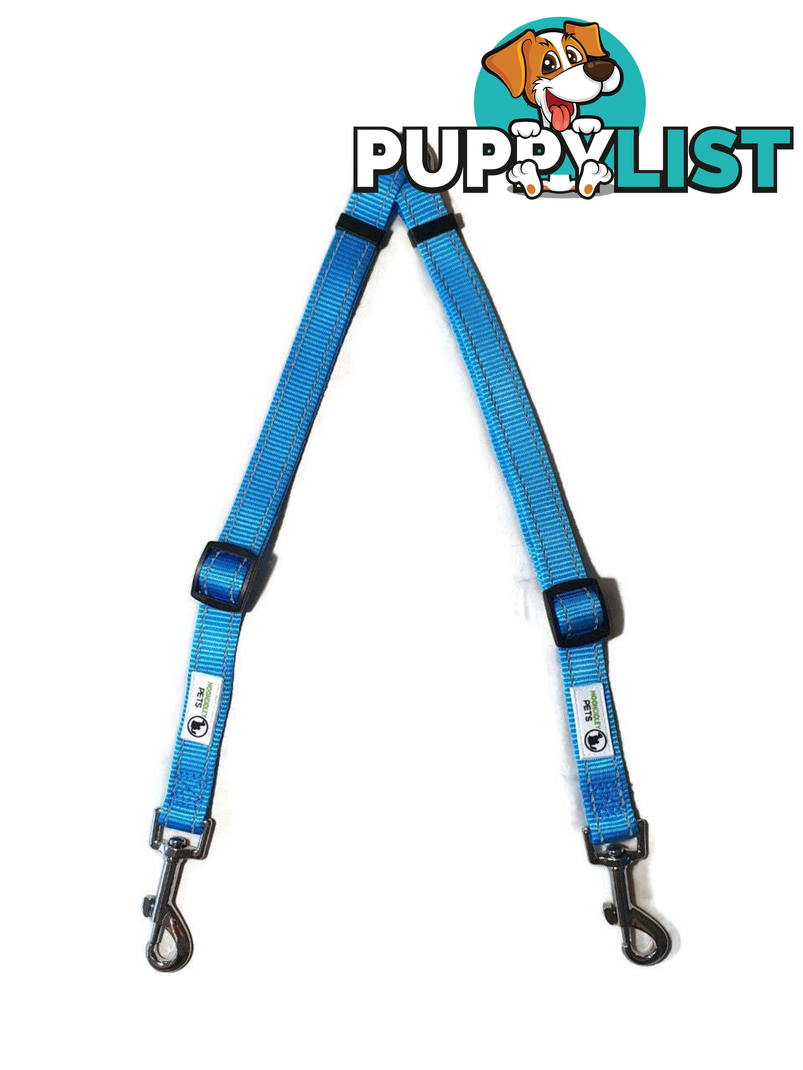 2 Dog Double Lead Coupler, Nylon w/Reflective Stitching - Moondidley Pets - MDPLDCOULGRN