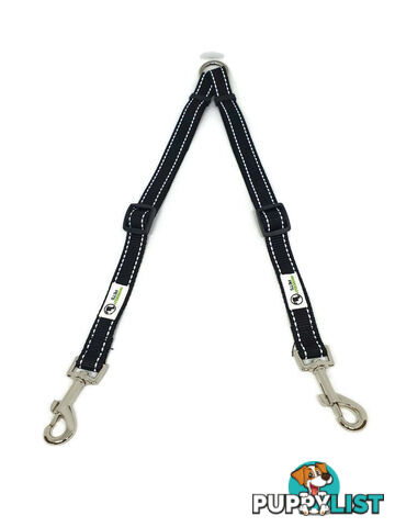 2 Dog Double Lead Coupler, Nylon w/Reflective Stitching - Moondidley Pets - MDPLDCOULGRN