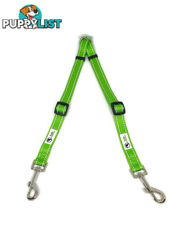 2 Dog Double Lead Coupler, Nylon w/Reflective Stitching - Moondidley Pets - MDPLDCOULGRN
