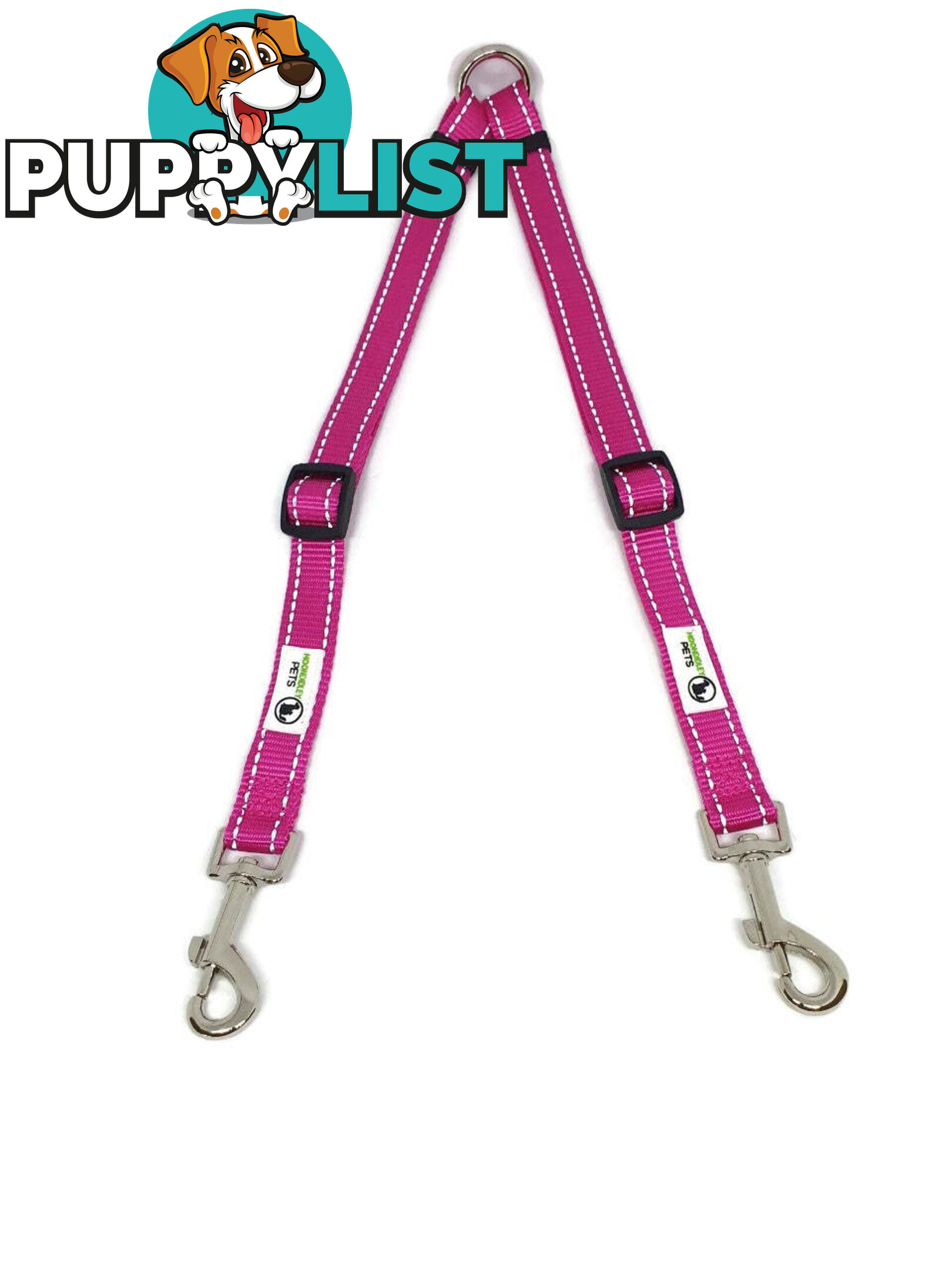 2 Dog Double Lead Coupler, Nylon w/Reflective Stitching - Moondidley Pets - MDPLDCOULGRN