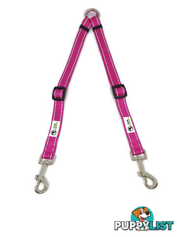2 Dog Double Lead Coupler, Nylon w/Reflective Stitching - Moondidley Pets - MDPLDCOULGRN