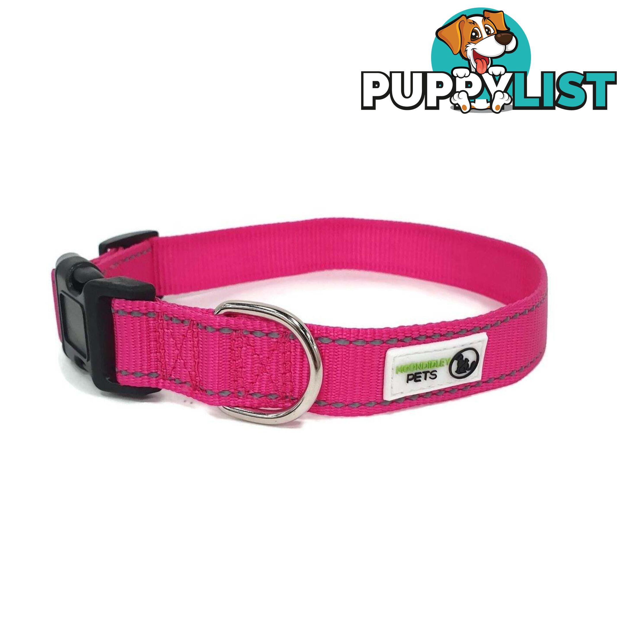 Nylon w/Reflective Stitching Dog Collar - Moondidley Pets - MDPCOLREFMPNK