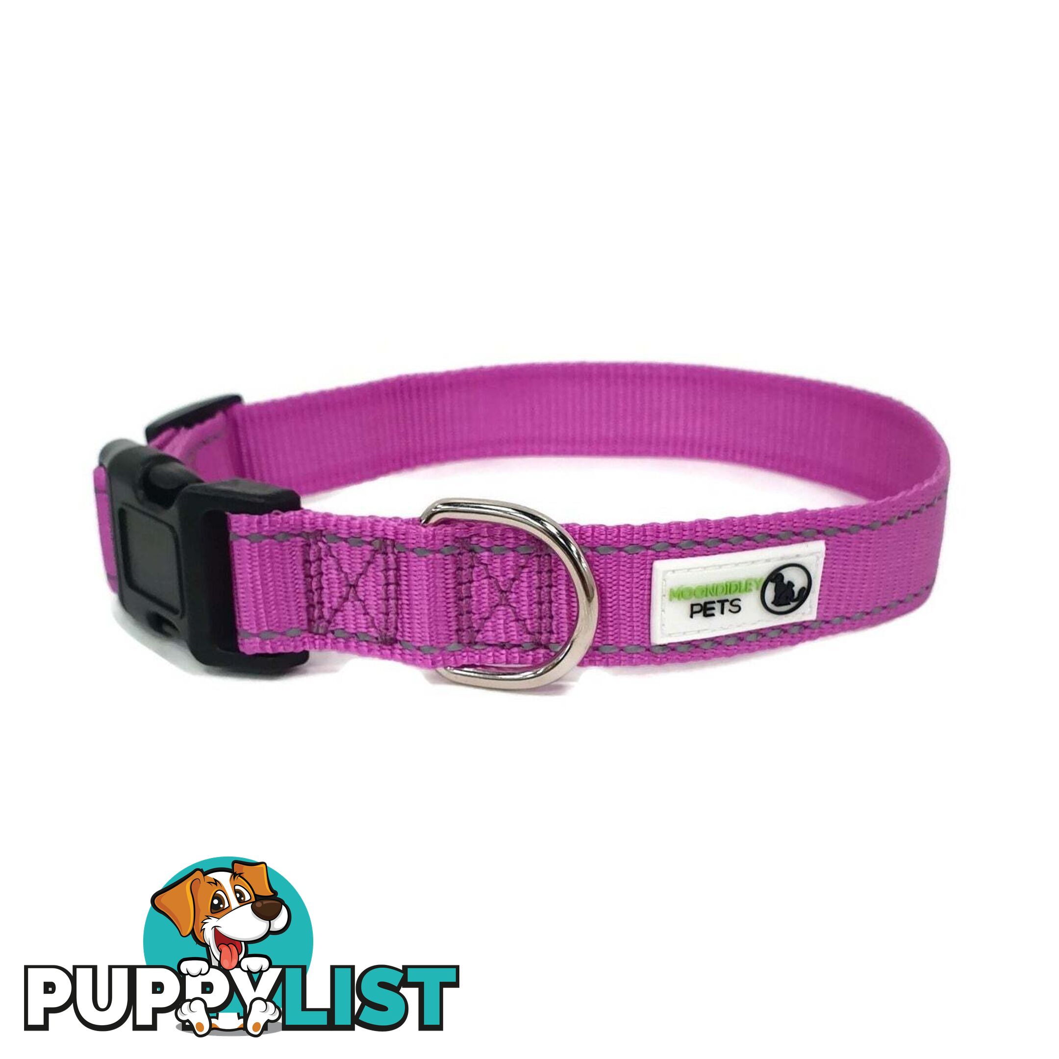 Nylon w/Reflective Stitching Dog Collar - Moondidley Pets - MDPCOLREFMPNK