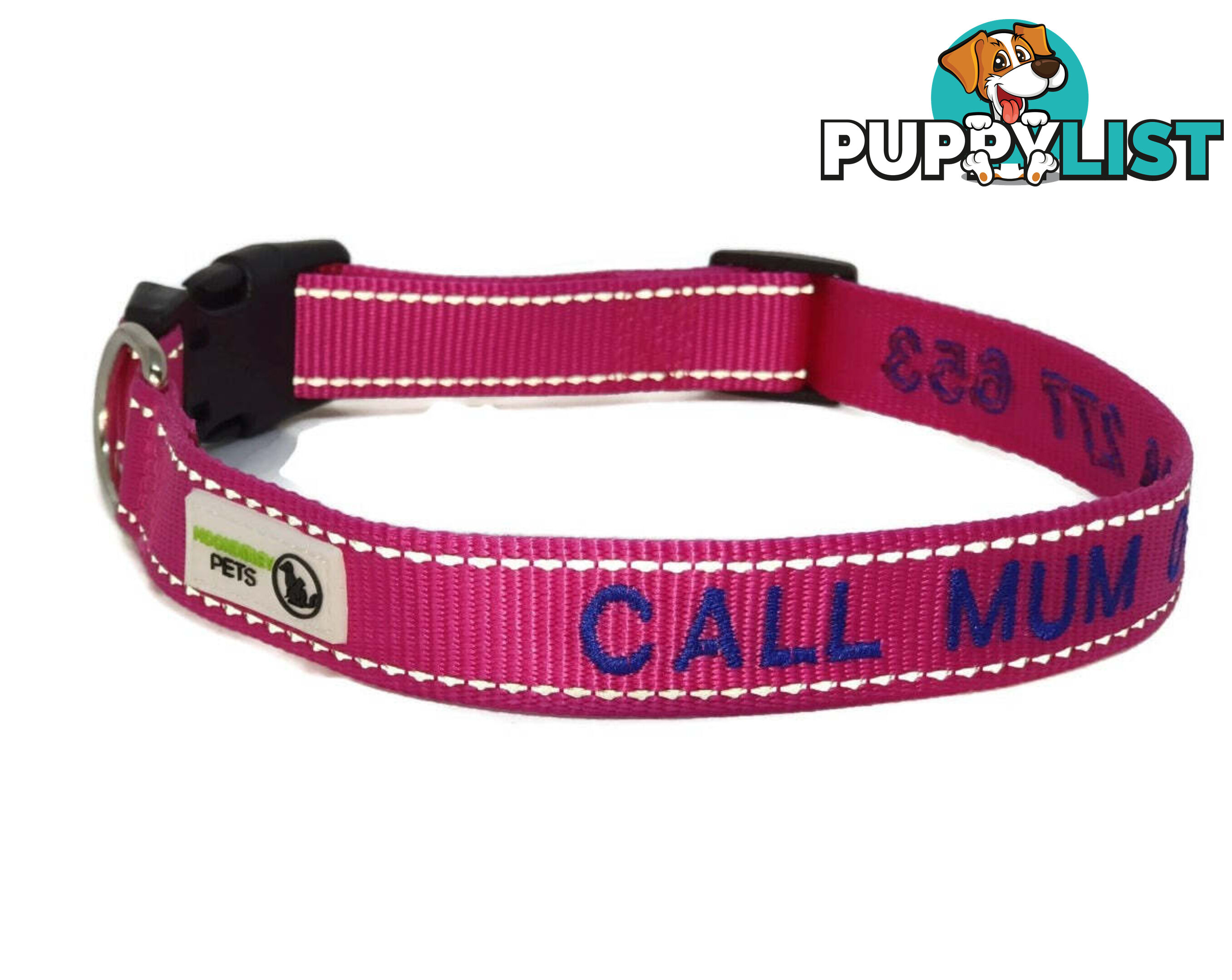 Doggie ID Collar Nylon w/Reflective Stitching Embroidered Personalised Custom. - GC-DIC-031-XS-GRN