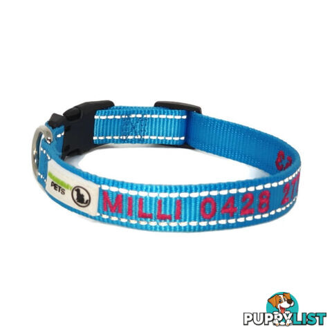 Doggie ID Collar Nylon w/Reflective Stitching Embroidered Personalised Custom. - GC-DIC-031-XS-GRN