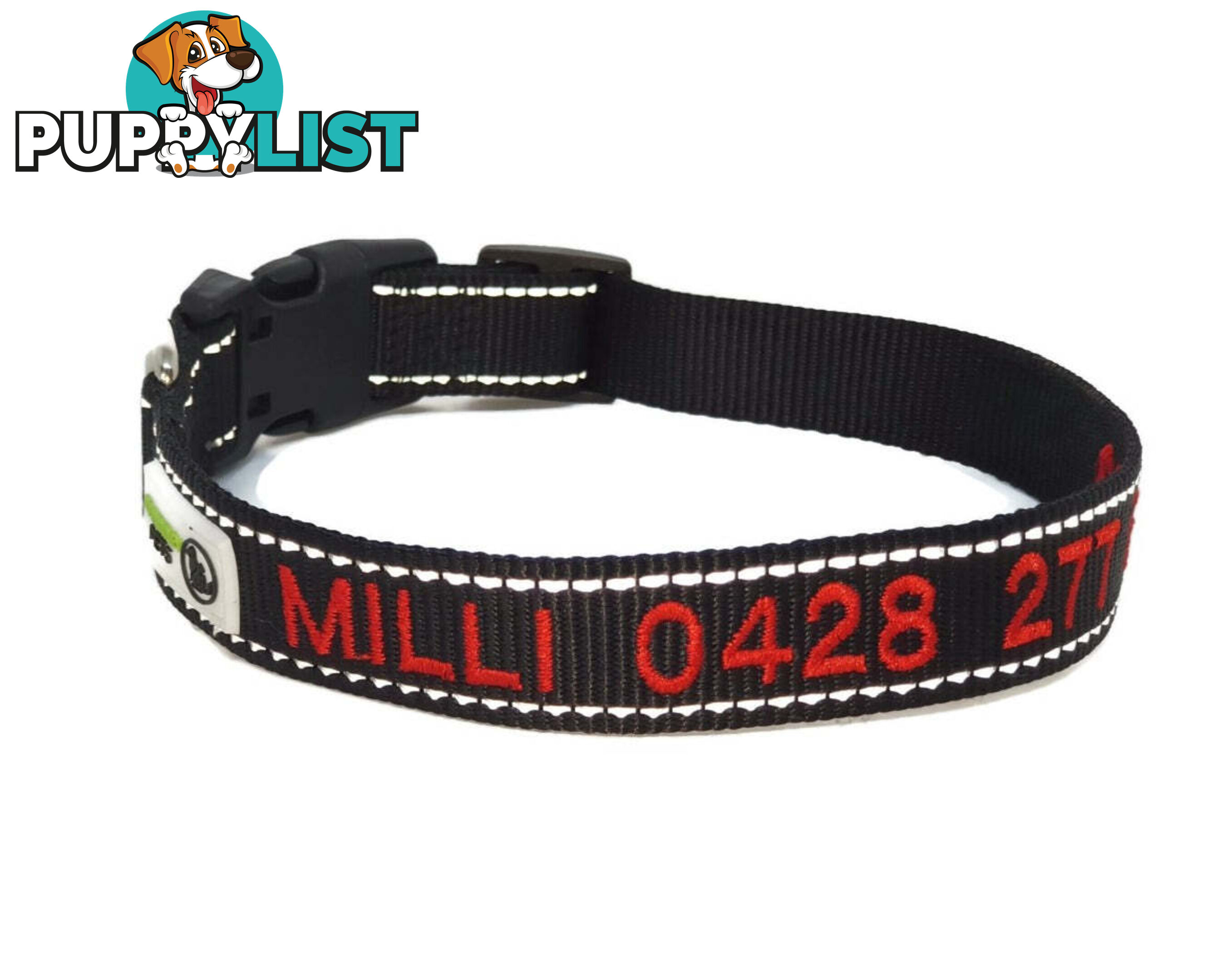 Doggie ID Collar Nylon w/Reflective Stitching Embroidered Personalised Custom. - GC-DIC-031-XS-GRN