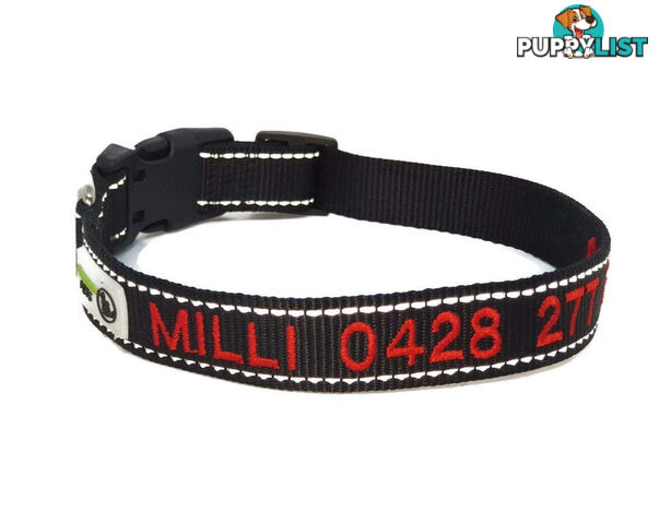 Doggie ID Collar Nylon w/Reflective Stitching Embroidered Personalised Custom. - GC-DIC-031-XS-GRN