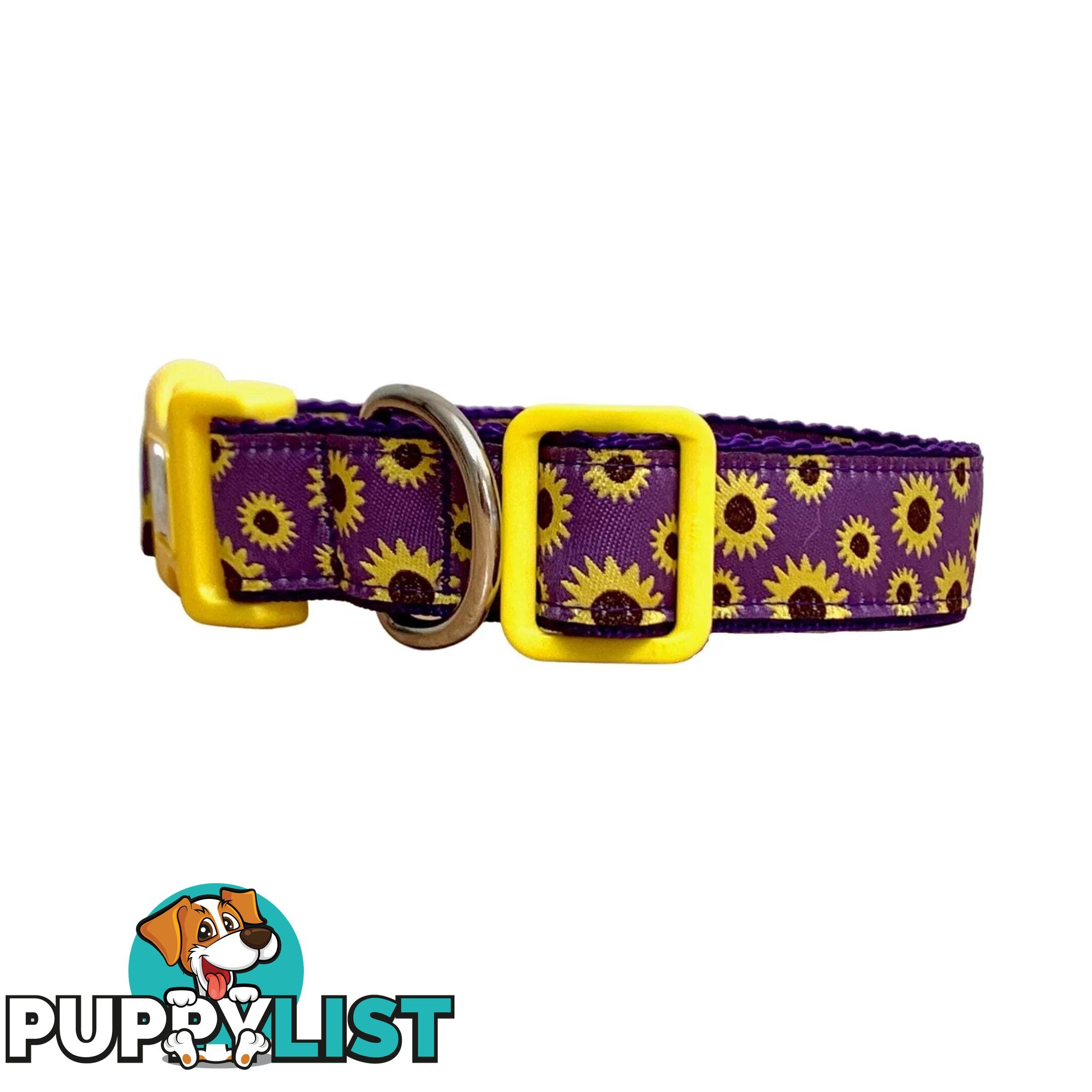 Sunflower Dog Collar - Hand Made by The Bark Side - TBSSUNSMLYEL