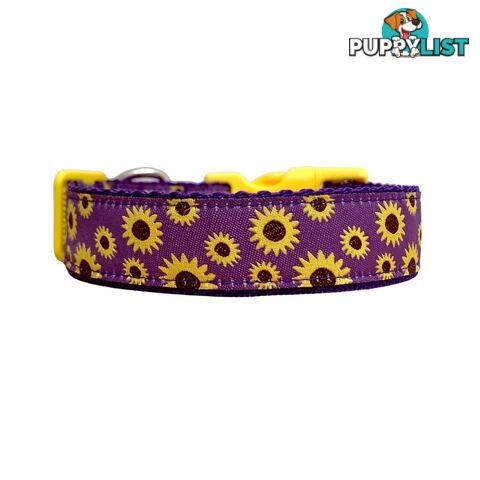 Sunflower Dog Collar - Hand Made by The Bark Side - TBSSUNSMLYEL