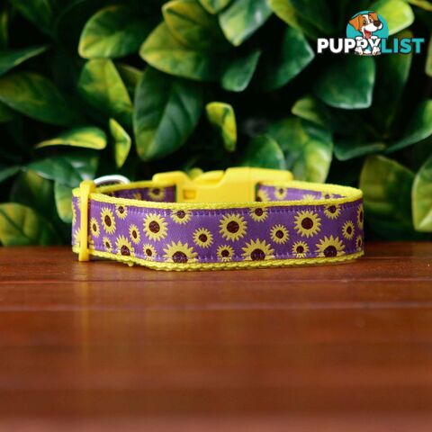 Sunflower Dog Collar - Hand Made by The Bark Side - TBSSUNSMLYEL