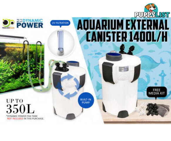 Dynamic Power Aquarium UV Light External Canister Filter L/H + Media Kit - V274-AQ-HW304