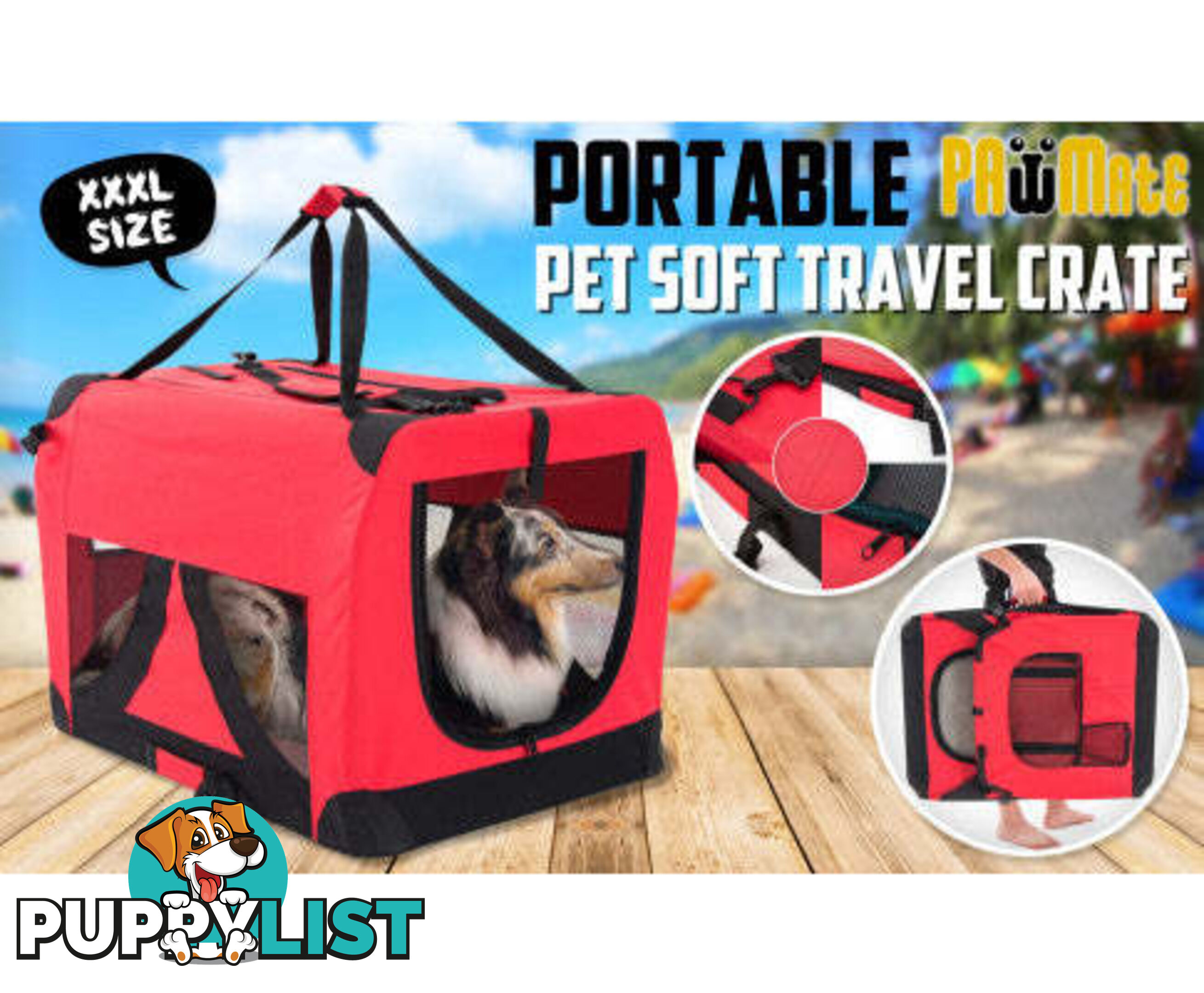 Paw Mate Portable Soft Dog Cage Crate Carrier - V274-PET-3002L-RD