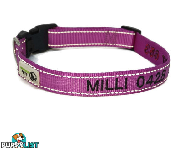 Doggie ID Collar Nylon w/Reflective Stitching Embroidered Personalised Custom. - GC-DIC-031-M-BLK