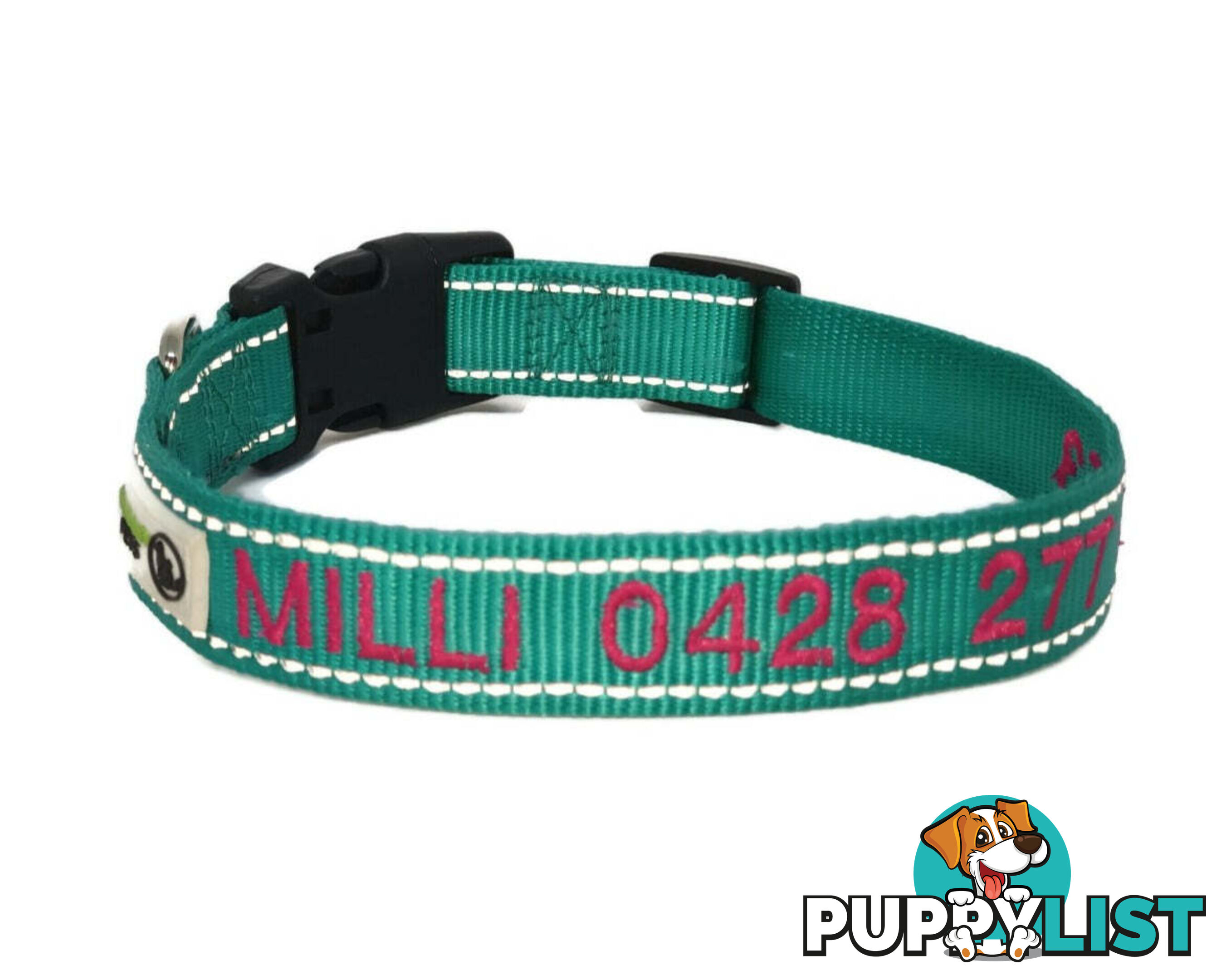 Doggie ID Collar Nylon w/Reflective Stitching Embroidered Personalised Custom. - GC-DIC-031-M-BLK