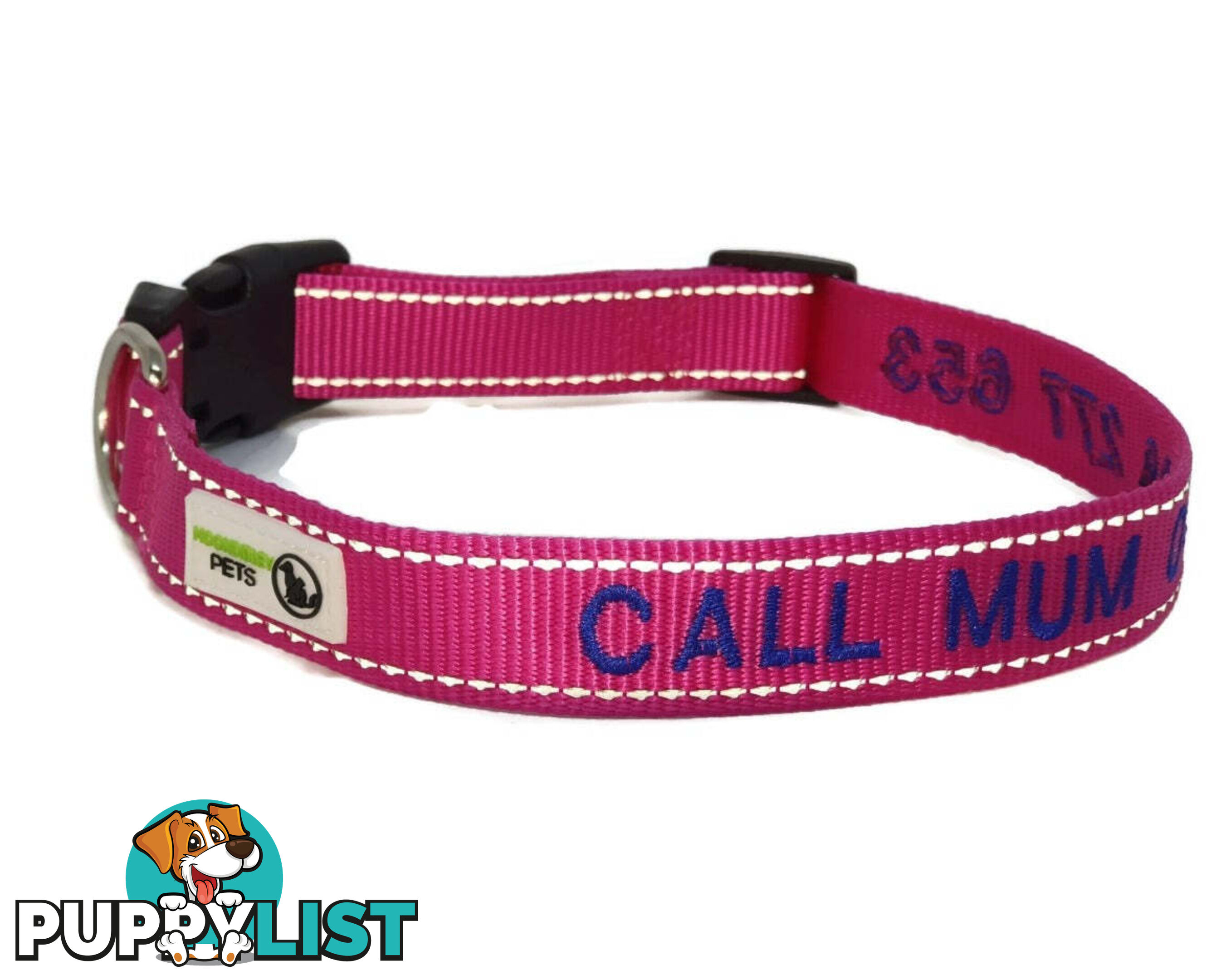 Doggie ID Collar Nylon w/Reflective Stitching Embroidered Personalised Custom. - GC-DIC-031-M-BLK