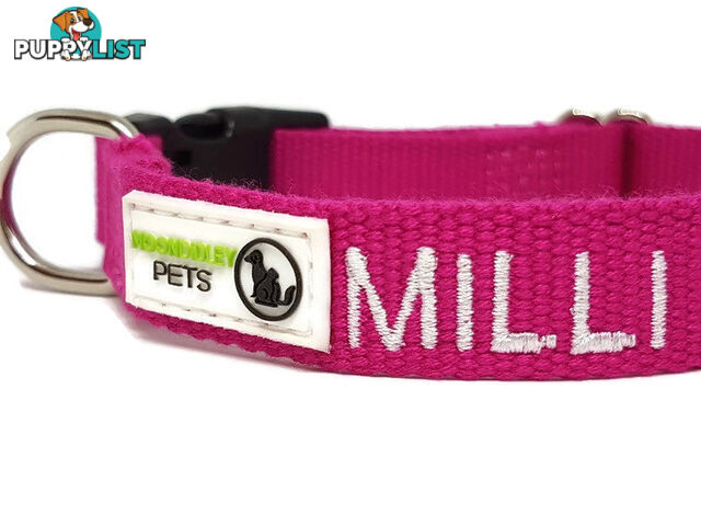 Doggie ID Collar Bamboo Fibre Personalised Embroidered - CCB-CO-001-LBK-NO