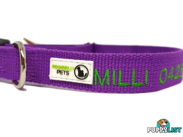 Doggie ID Collar Bamboo Fibre Personalised Embroidered - CCB-CO-001-LBK-NO