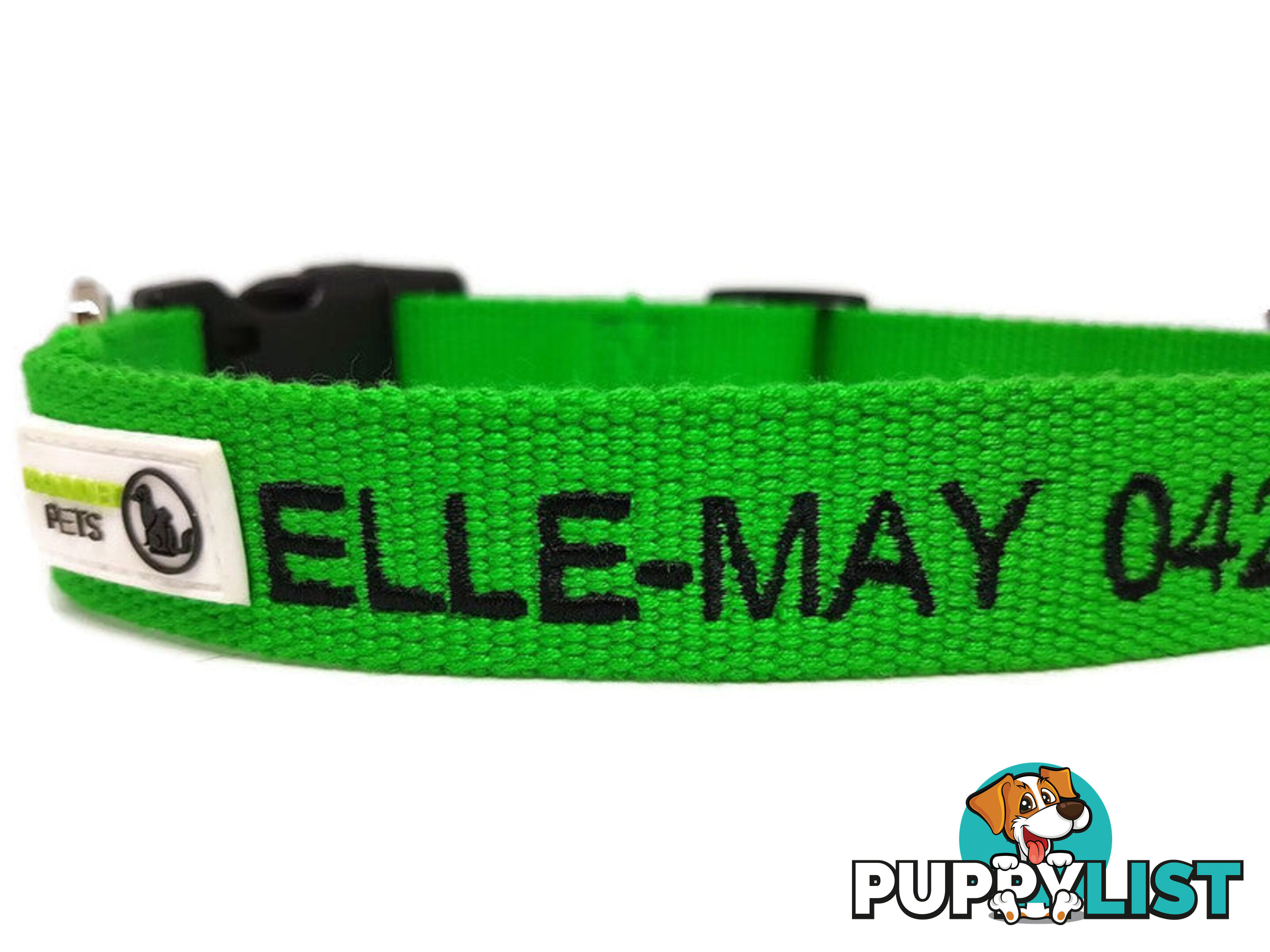 Doggie ID Collar Bamboo Fibre Personalised Embroidered - CCB-CO-001-LBK-NO
