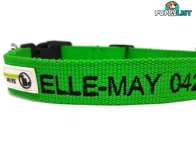 Doggie ID Collar Bamboo Fibre Personalised Embroidered - CCB-CO-001-LBK-NO