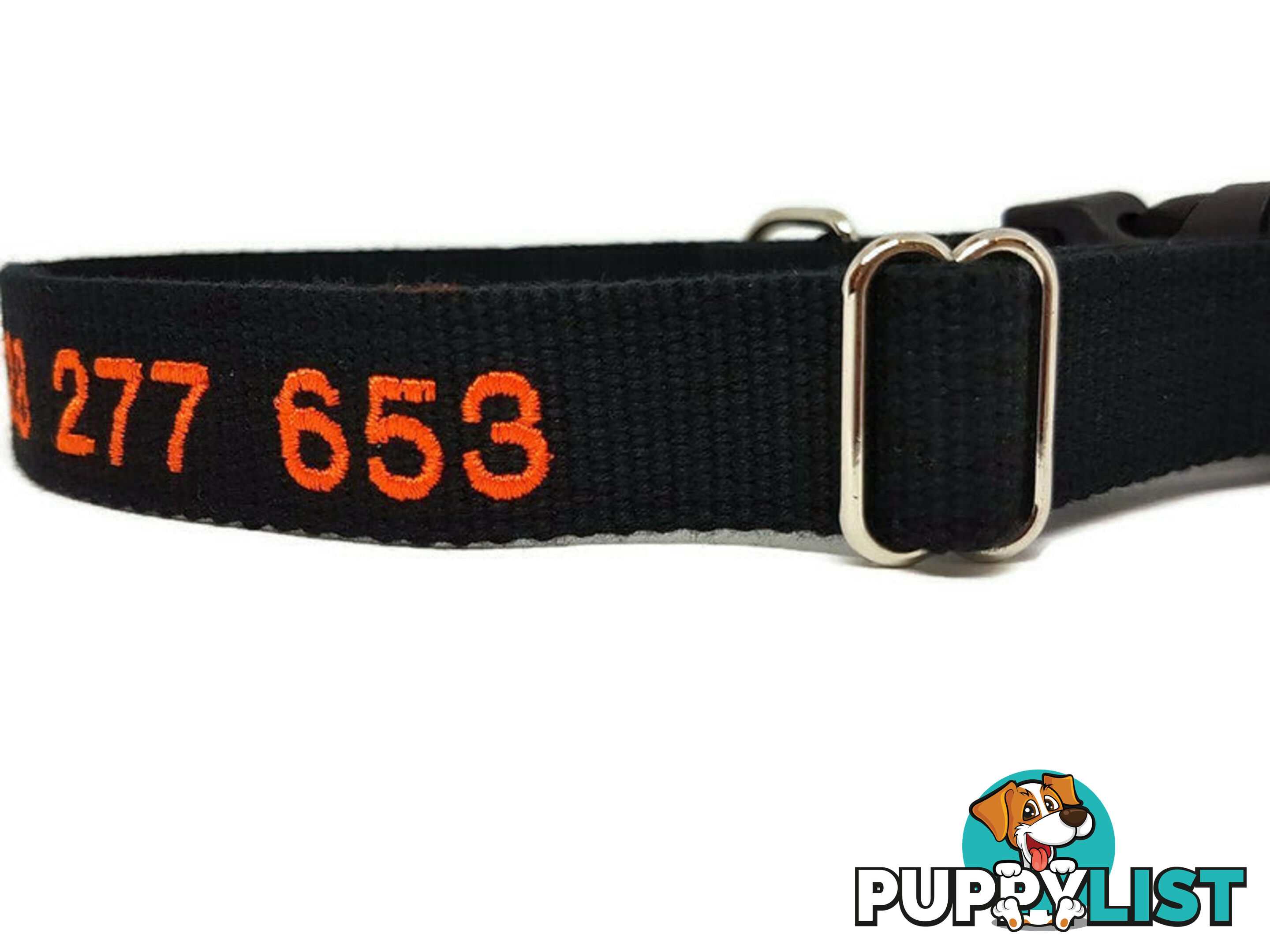 Doggie ID Collar Bamboo Fibre Personalised Embroidered - CCB-CO-001-LBK-NO