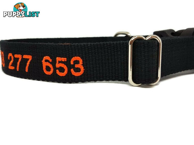 Doggie ID Collar Bamboo Fibre Personalised Embroidered - CCB-CO-001-LBK-NO