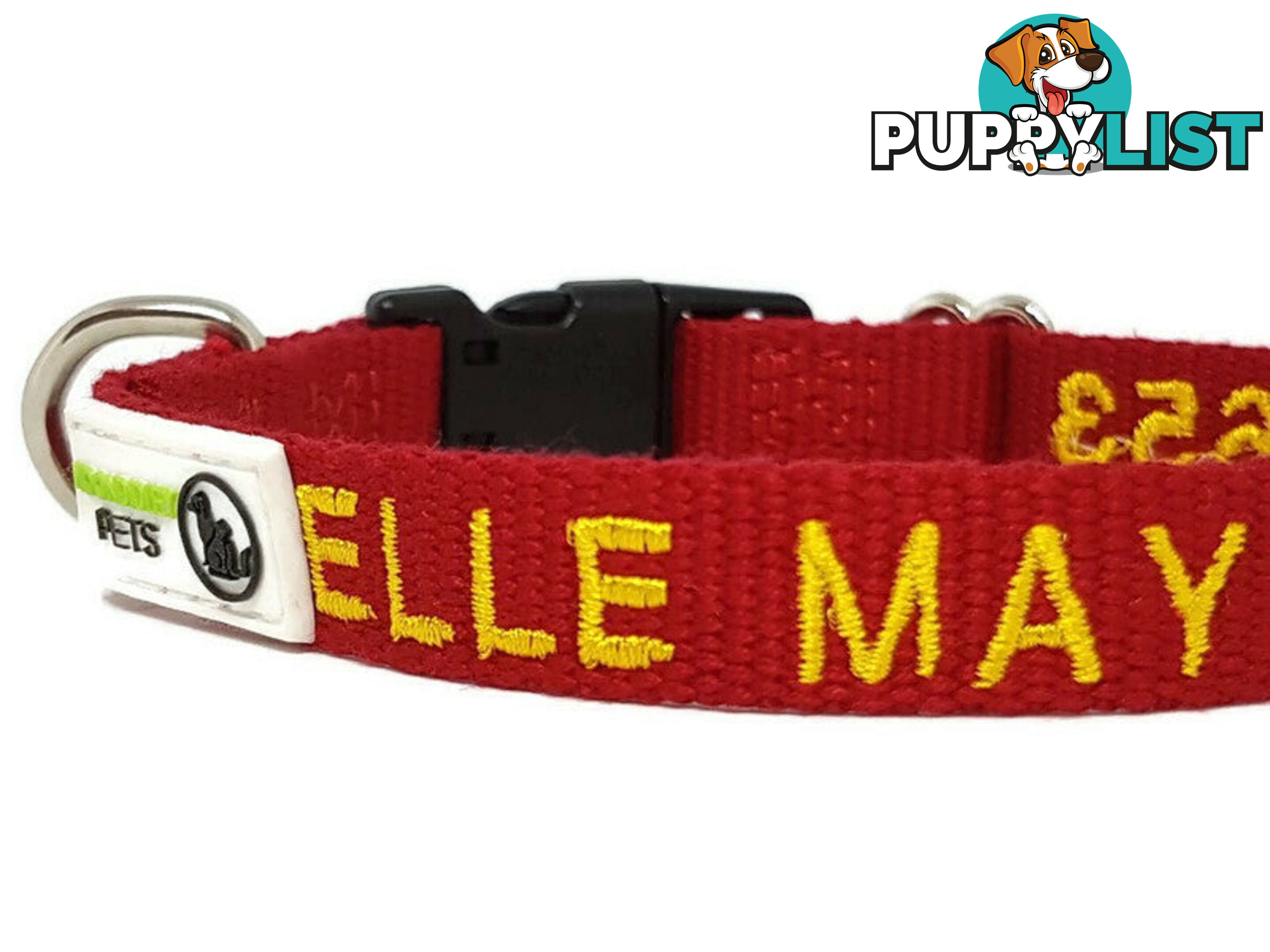 Doggie ID Collar Bamboo Fibre Personalised Embroidered - CCB-CO-001-LBK-NO