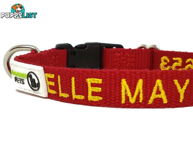 Doggie ID Collar Bamboo Fibre Personalised Embroidered - CCB-CO-001-LBK-NO