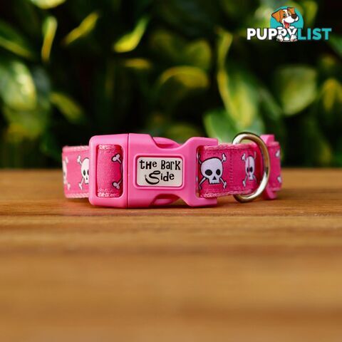 Pink Skulls Dog Collar - Hand Made by The Bark Side - TBSSKULMED