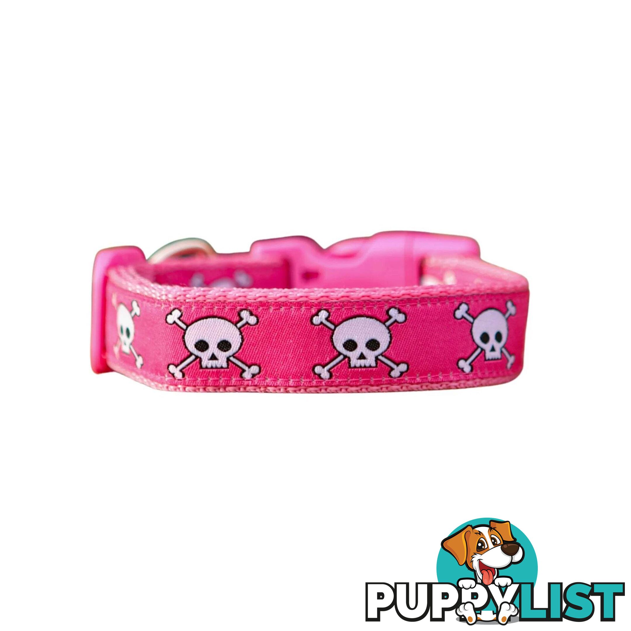 Pink Skulls Dog Collar - Hand Made by The Bark Side - TBSSKULMED