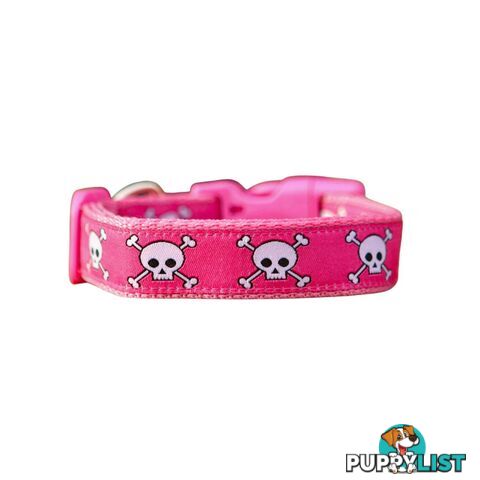 Pink Skulls Dog Collar - Hand Made by The Bark Side - TBSSKULMED