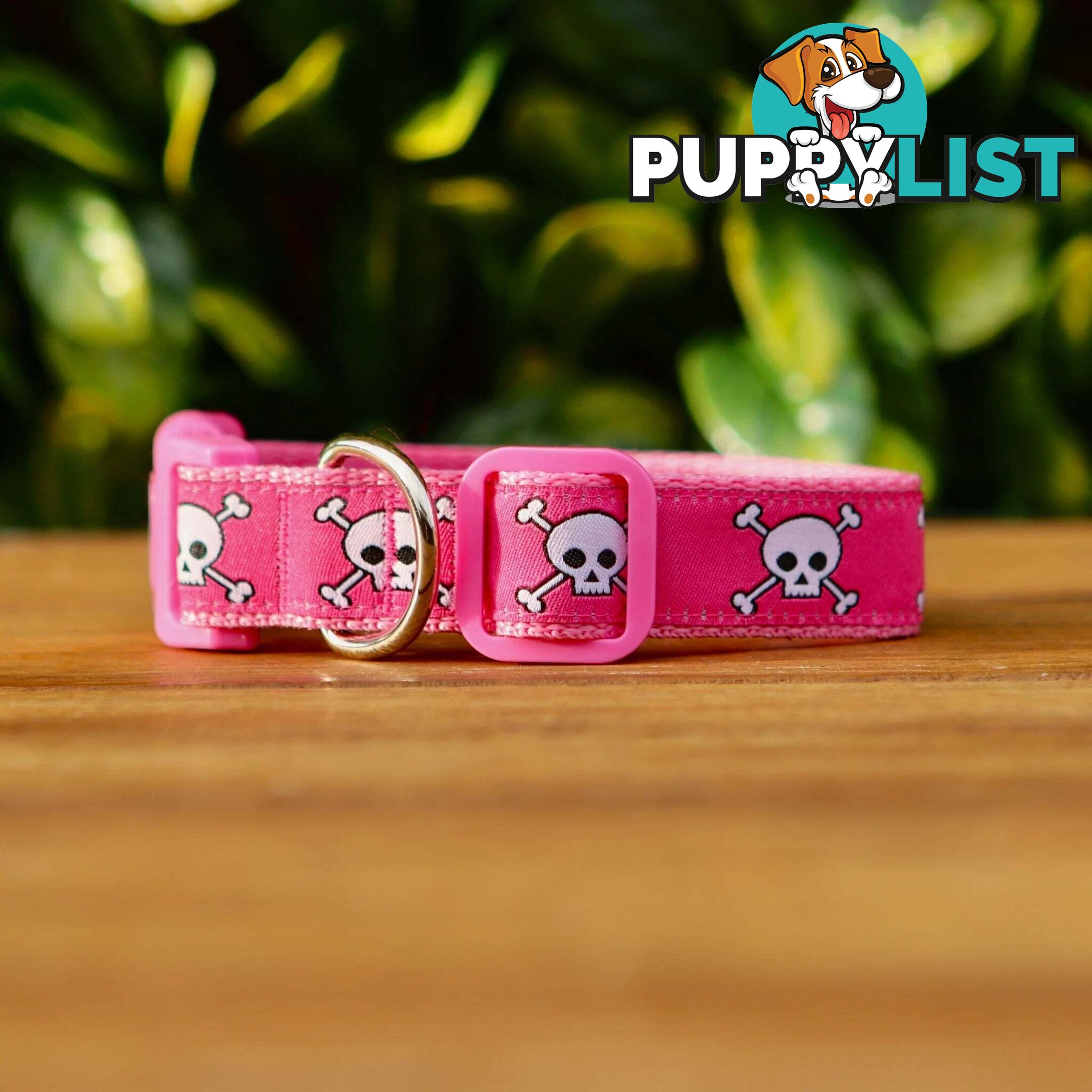 Pink Skulls Dog Collar - Hand Made by The Bark Side - TBSSKULMED