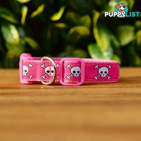 Pink Skulls Dog Collar - Hand Made by The Bark Side - TBSSKULMED