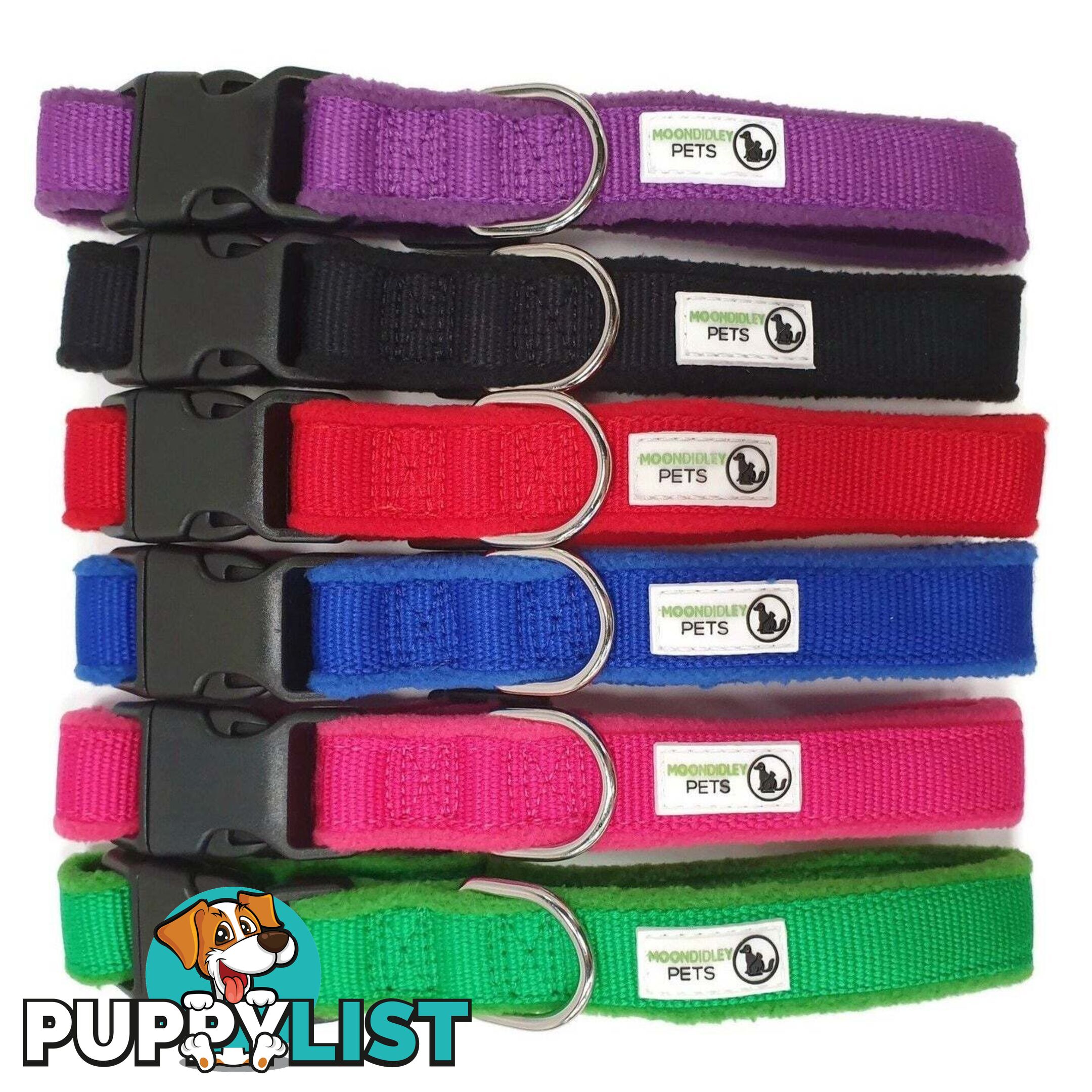 100% Pure Bamboo Fibre w/Fleece Lining Dog Collar Plastic Buckle - Moondidley Pets - MDPCOLFLELPUR