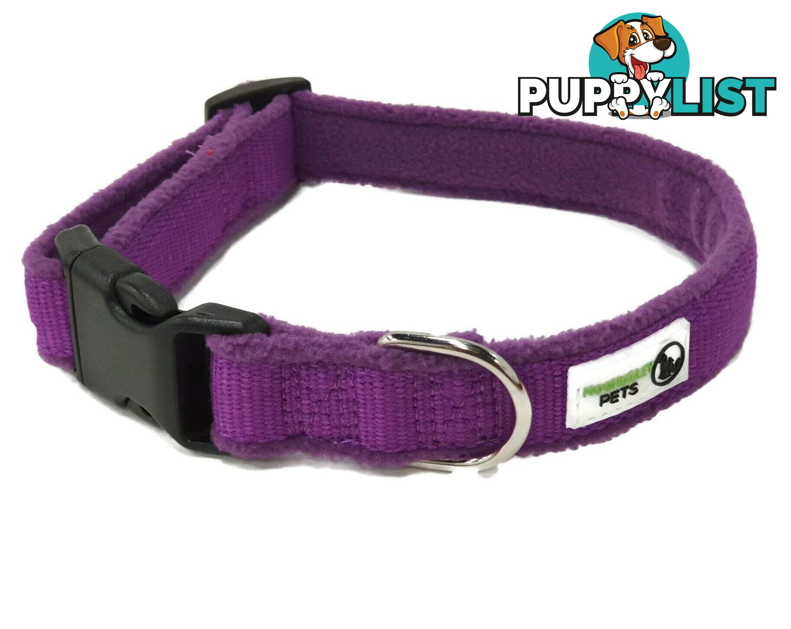 100% Pure Bamboo Fibre w/Fleece Lining Dog Collar Plastic Buckle - Moondidley Pets - MDPCOLFLELPUR