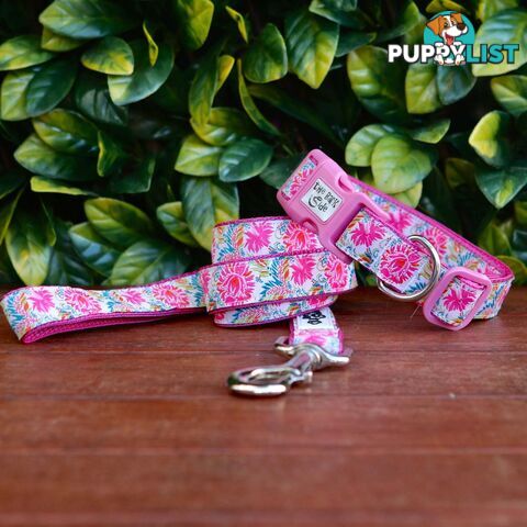 Pink Floral Dog Collar - Hand Made by The Bark Side - TBSFLORLGE